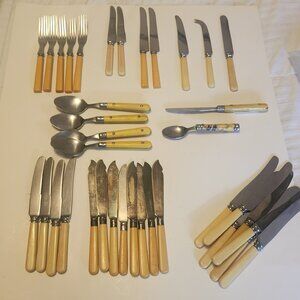 37 pcs.  of Vintage Ivorine English Cutlery, Knives, Forks, Spoons (see pics)